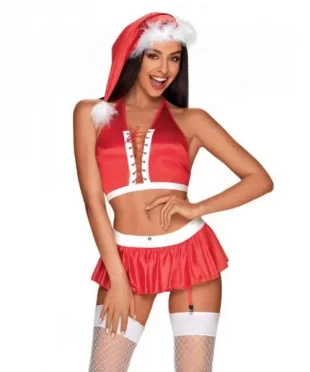 Erotický vianočný kostým pani Clausovej v červenej a bielej farbe